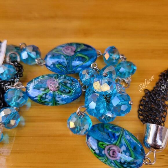 Long Blue Glass Bead Necklace - Picture 4 of 7